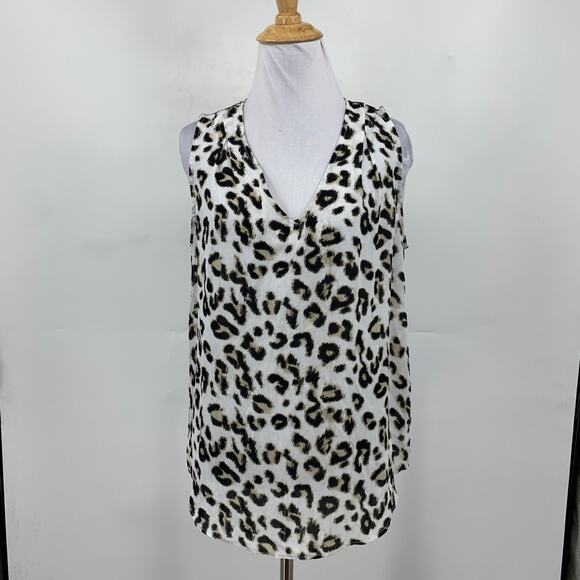 Banana Republic Top Womens M Medium Multi Short Sleeve Inverted V Neck Snow Day - Picture 2 of 11